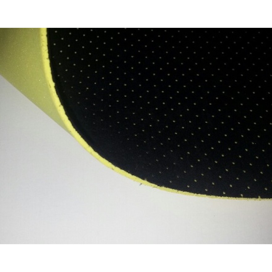Mikrofaser schwarz perforiert, kaschiert mit 2 mm Thermosoft gelb 20 Shore